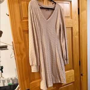 SHEIN Cream Textured Long Sleeve Dress